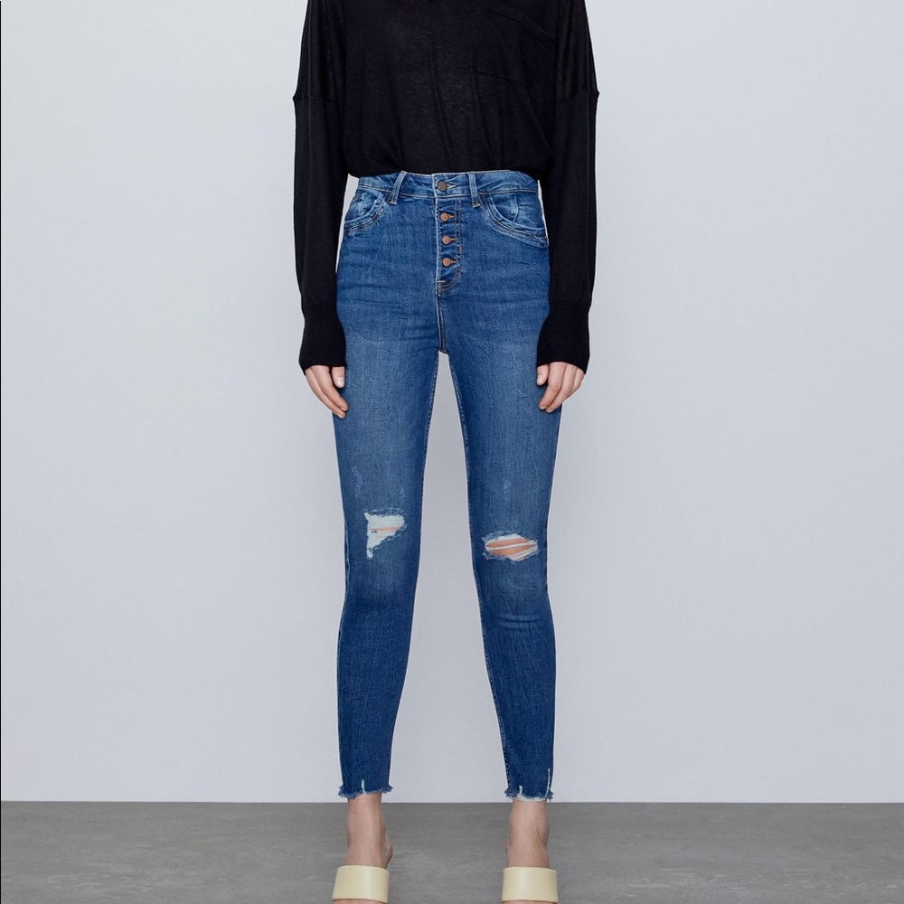 Zara Z1975 high rise skinny jeans dark blue sz 4